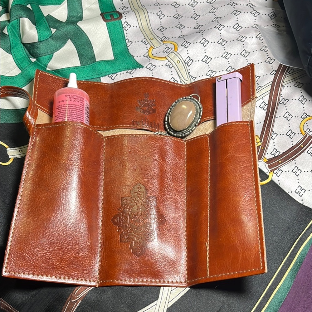 Twilight Gypsy Collective Brown Cosmetic Bag with Textured Leather